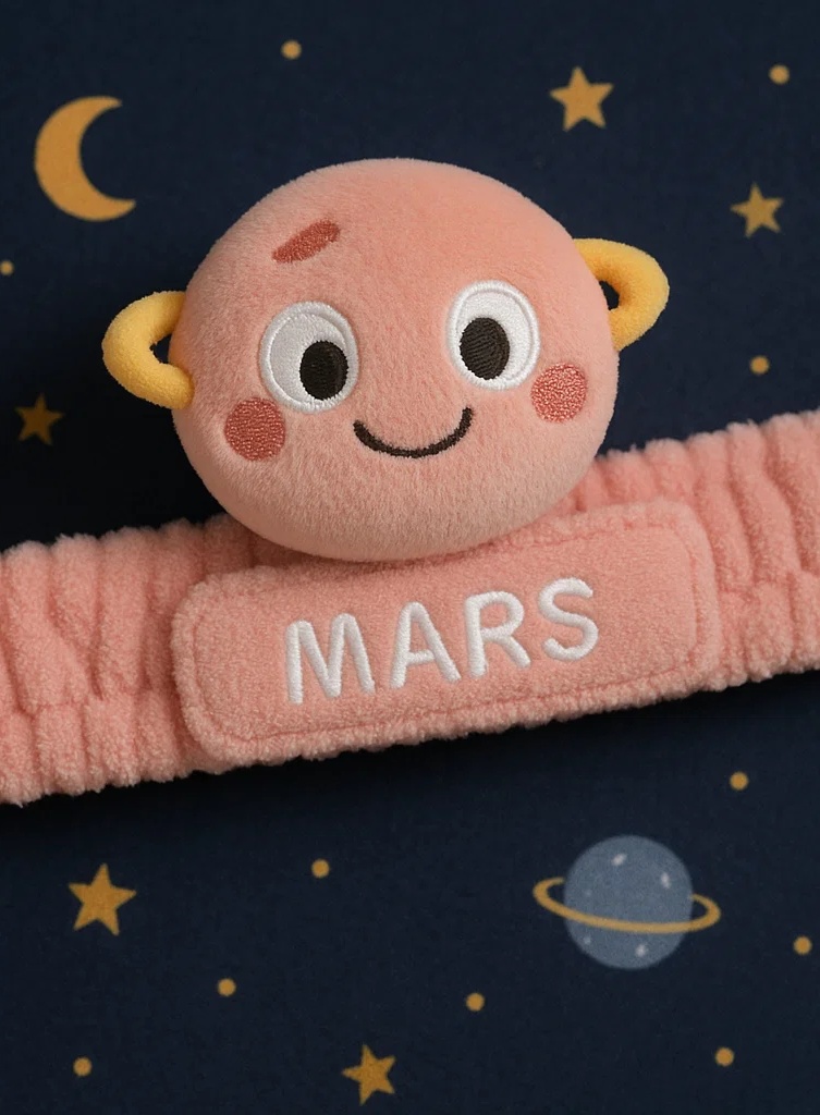 Mars Plush Planet Baby Headband – Soft Pink Space Hairband for Newborn Girls