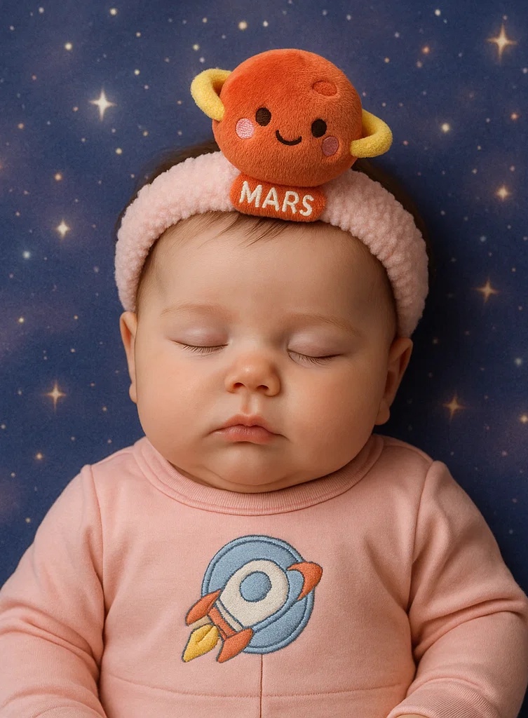 Plyšová planetární čelenka pro miminko – Mars