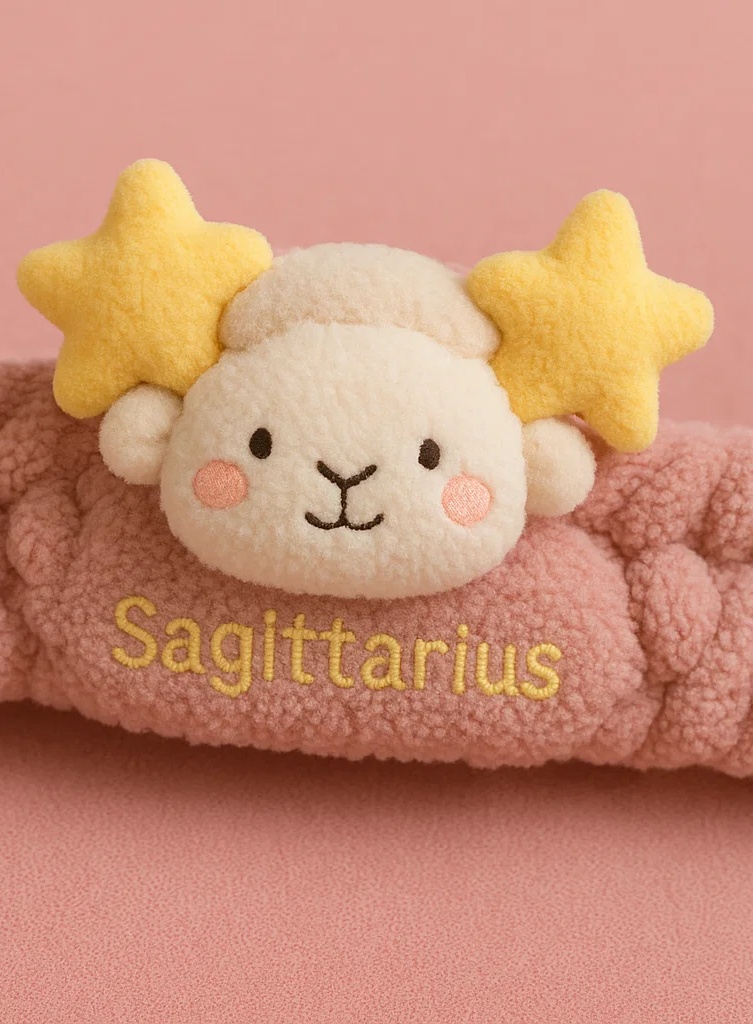 Sagittarius Star Sheep Plush Baby Headband – Soft Pink Zodiac Hairband for Newborn Girls