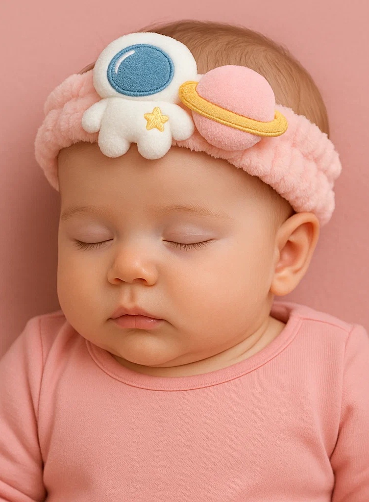 Astronaut and Saturn Plush Baby Headband – Soft Space-Themed Hairband for Newborn Girls