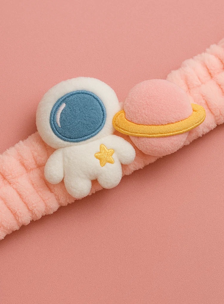 Astronaut and Saturn Plush Baby Headband – Soft Space-Themed Hairband for Newborn Girls