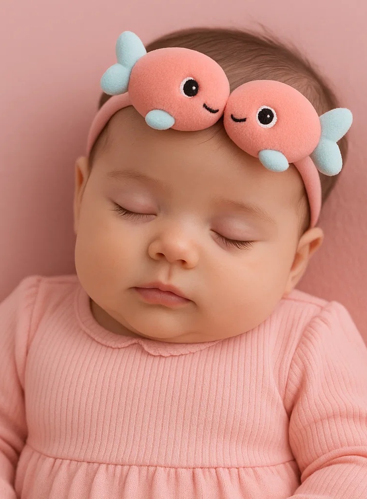 Pisces Fish Plush Baby Headband – Soft Double Fish Hairband for Newborn Girls