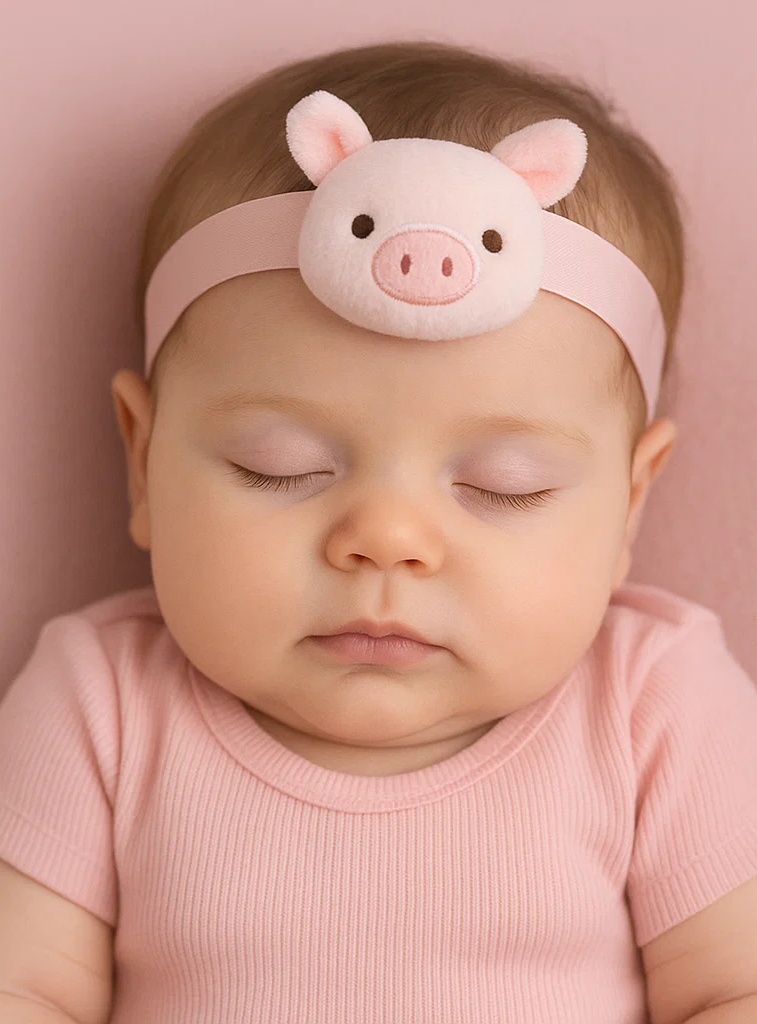 Niedliches Baby-Stirnband mit Sternzeichen-Plüsch – Rosa Jungfrau-Schwein-Puppe für Neugeborene