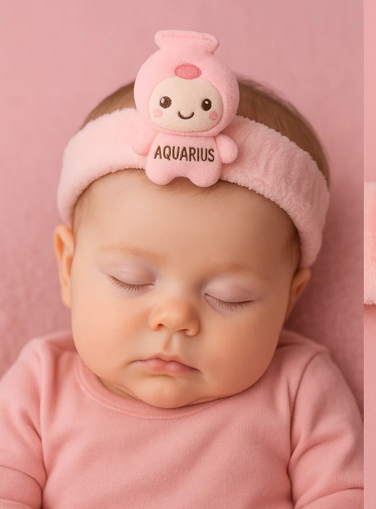 Cute Baby Zodiac Plush Headband – Pink Aquarius Pot Doll for Newborns