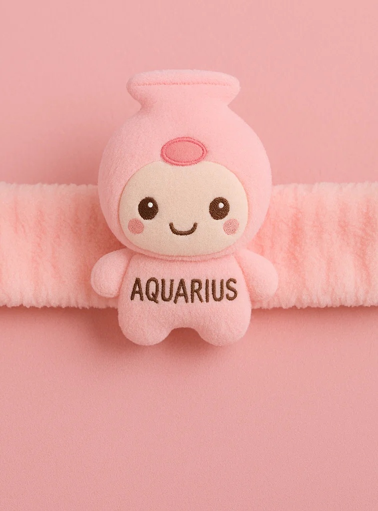 Cute Baby Zodiac Plush Headband – Pink Aquarius Pot Doll for Newborns