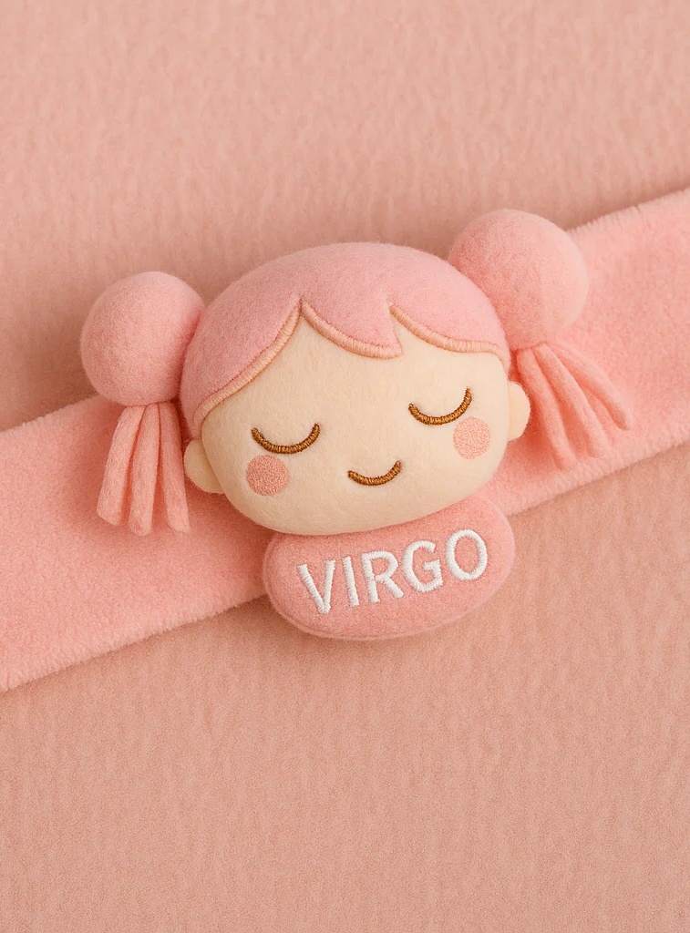 Cute Baby Zodiac Plush Headband – Pink Girl Virgo Star Sign Doll for Newborns