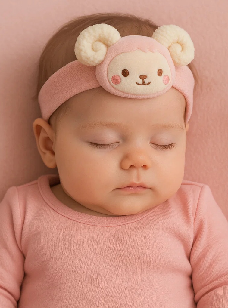 Cute Baby Zodiac Plush Headband – Pink Aries Ram Star Sign Doll for Newborns