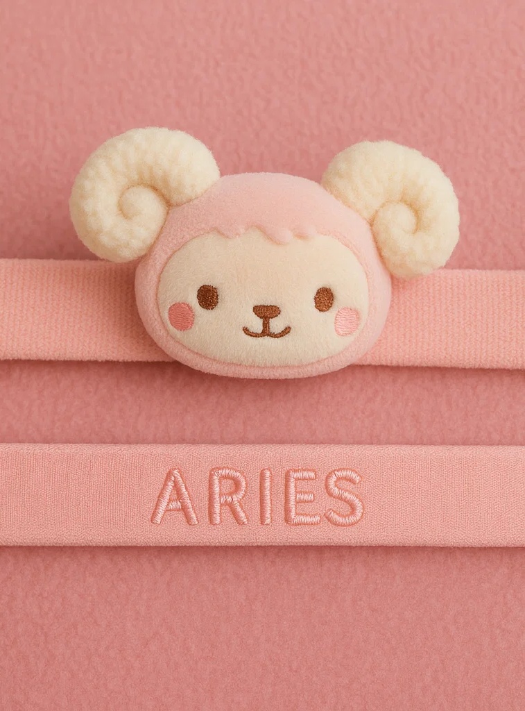 Cute Baby Zodiac Plush Headband – Pink Aries Ram Star Sign Doll for Newborns