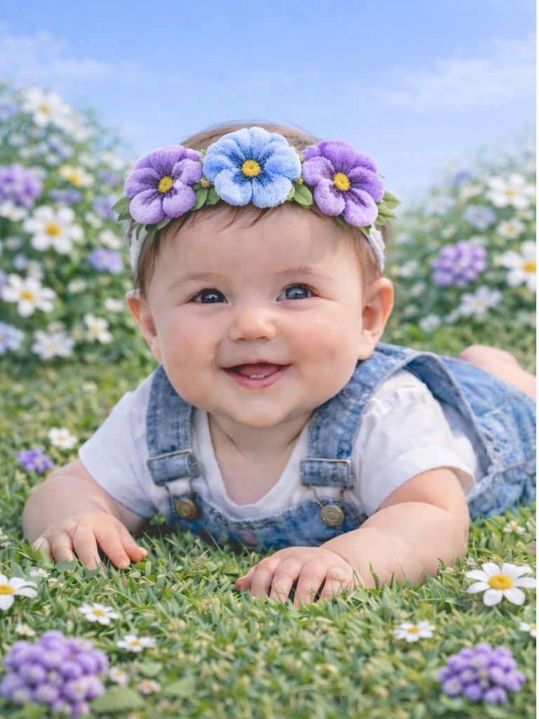 Lavender Pansy Baby Headband – Plush Purple & Blue Floral Hairband