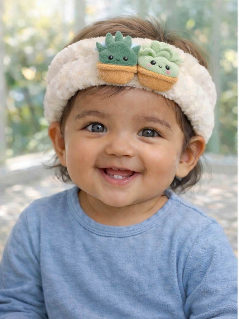 Bandeau bébé en peluche avec duo de plantes
