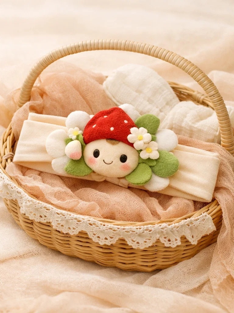 Bandeau bébé avec poupée fraise en peluche pour vente en gros – accessoire boutique doux pour marque privée