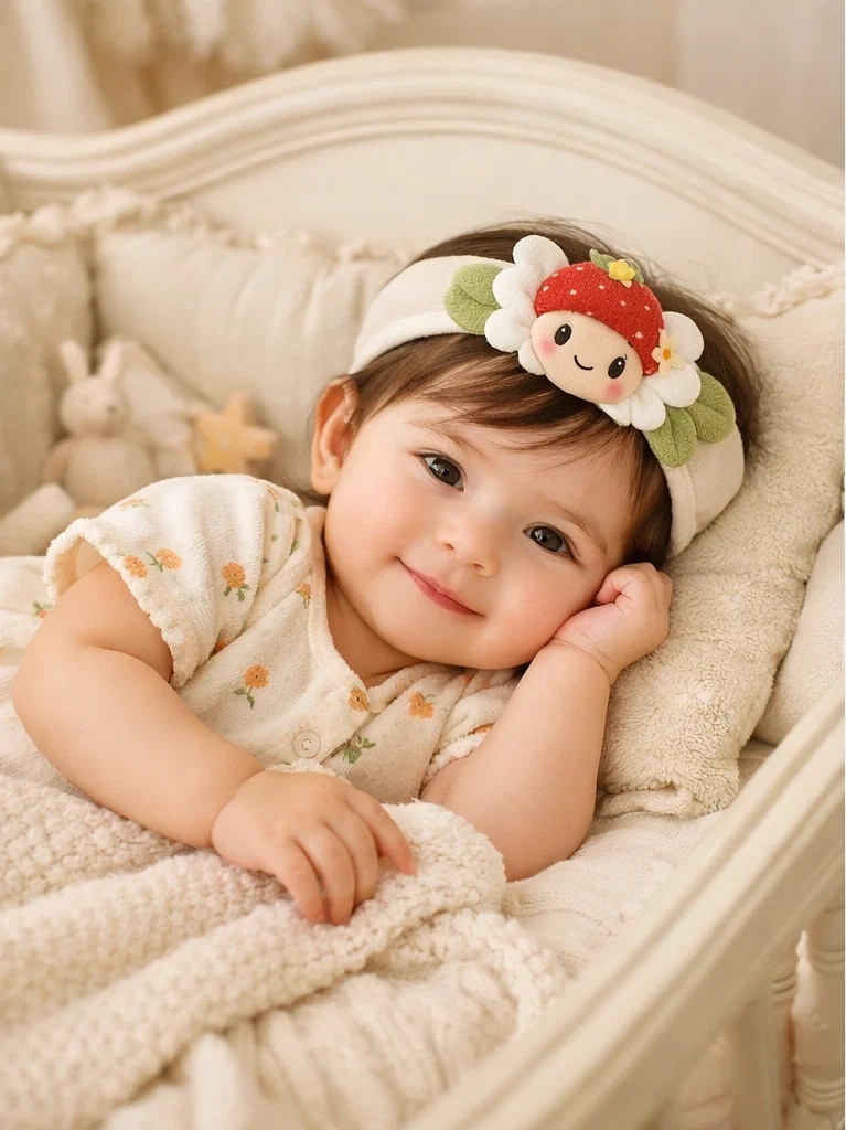 Baby-Stirnband mit Erdbeerpuppe für den Großhandel – sanftes Boutique-Accessoire für Private Label