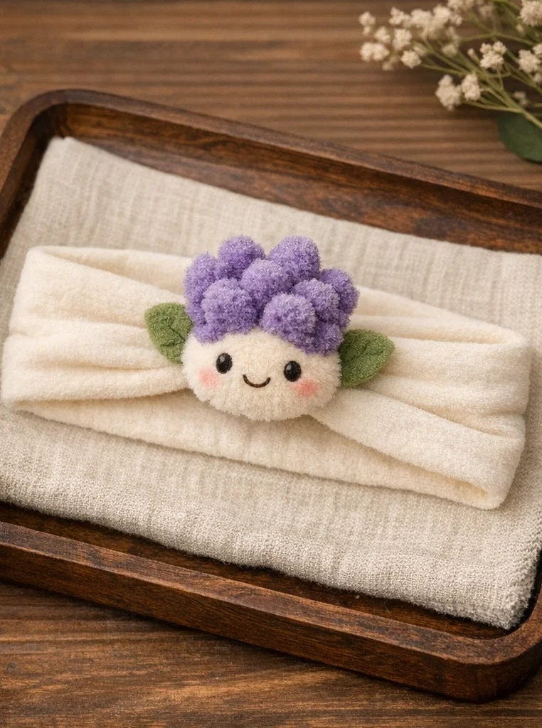 Faixa de cabelo para bebê com flor roxa de pelúcia – escolha ideal para atacado e lojas infantis