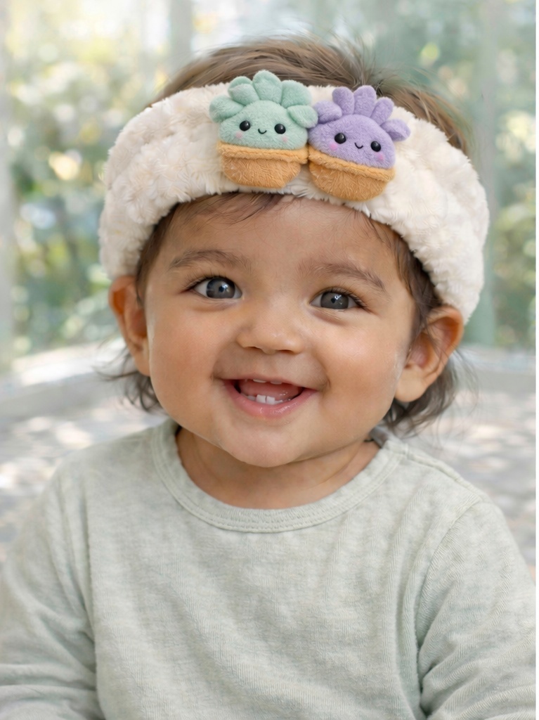 Faixa de cabelo para bebê em pelúcia com design vegetal