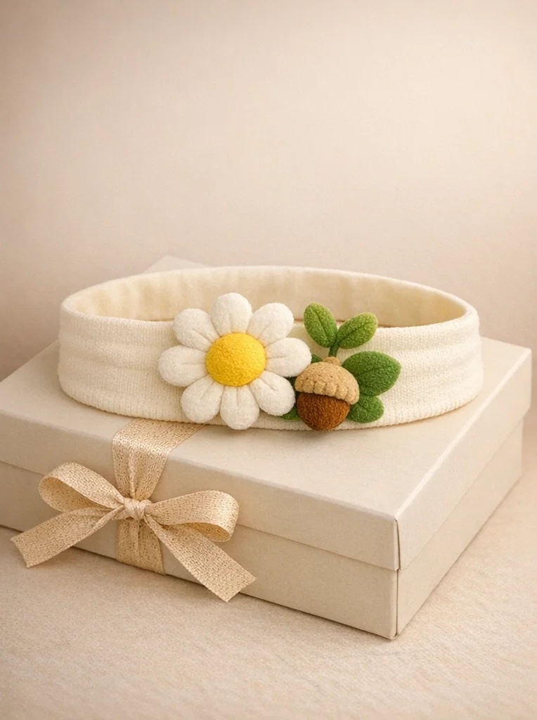 Bandeau bébé marguerite et gland – accessoire adorable pour boutiques bébé (B2B)