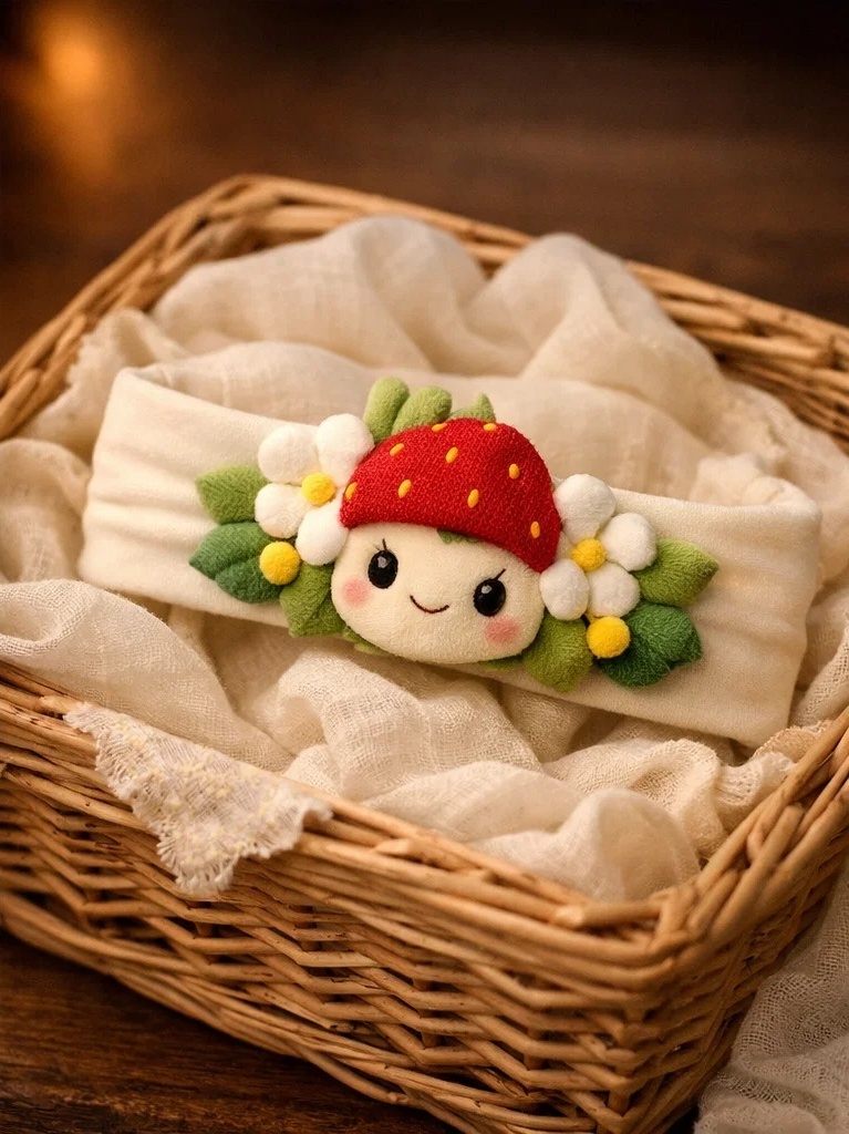 Bandeau bébé avec poupée fraise en peluche pour vente en gros – accessoire boutique doux pour marque privée