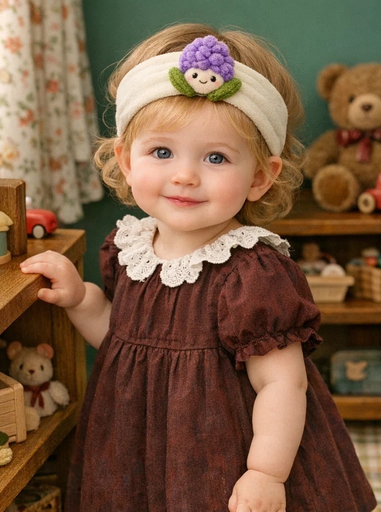 Bandeau bébé avec fleur violette en peluche – un article gagnant pour grossistes et boutiques cadeaux