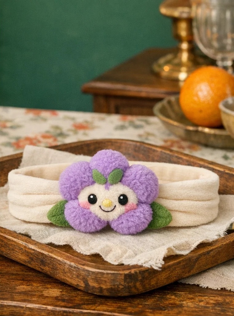 Purple Plush Flower Baby Headband - Cute and Comfortable for Daily Wear
