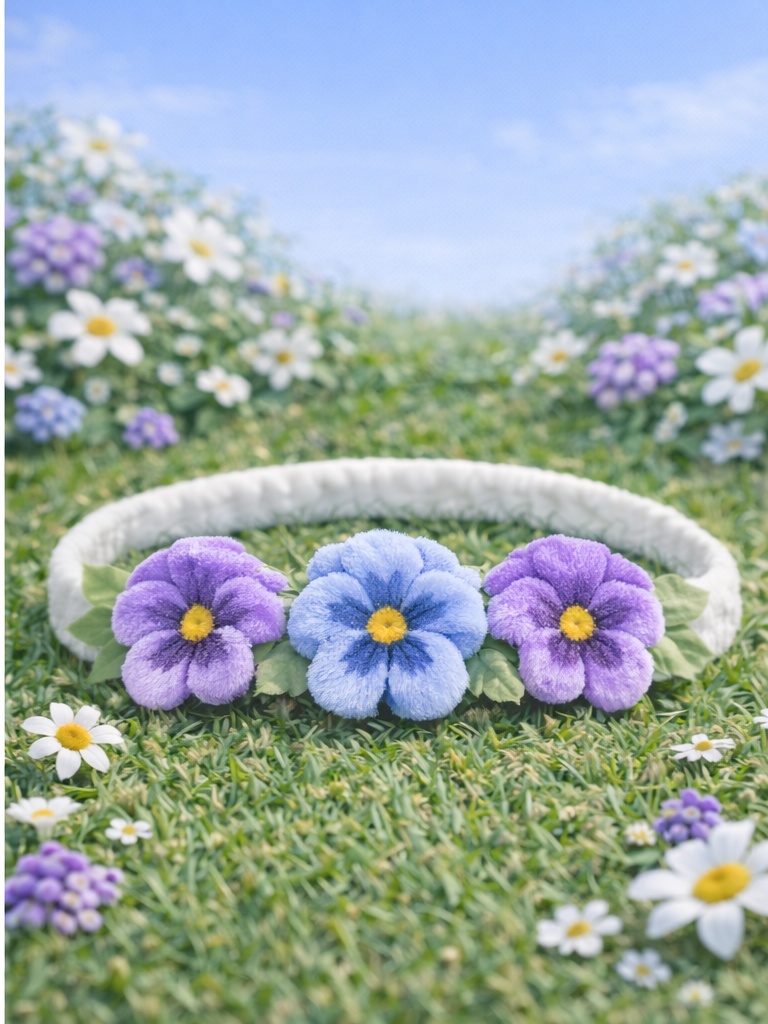 Lavender Pansy Baby Headband – Plush Purple & Blue Floral Hairband