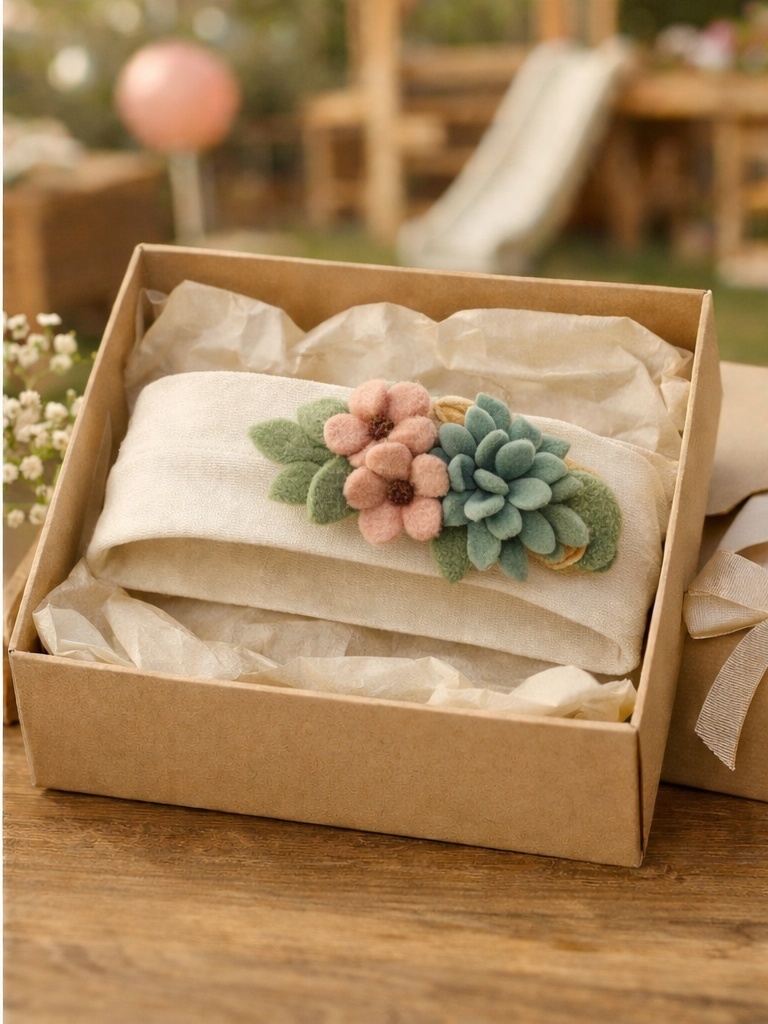 Succulent Felt Baby Headband – Pastel Bloom Design for Stylish Infant Outfits