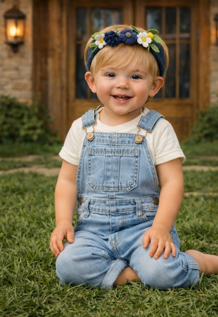 Denim Style Baby Headbands with Blue Floral Felt – Trendy Boutique Style for Toddlers