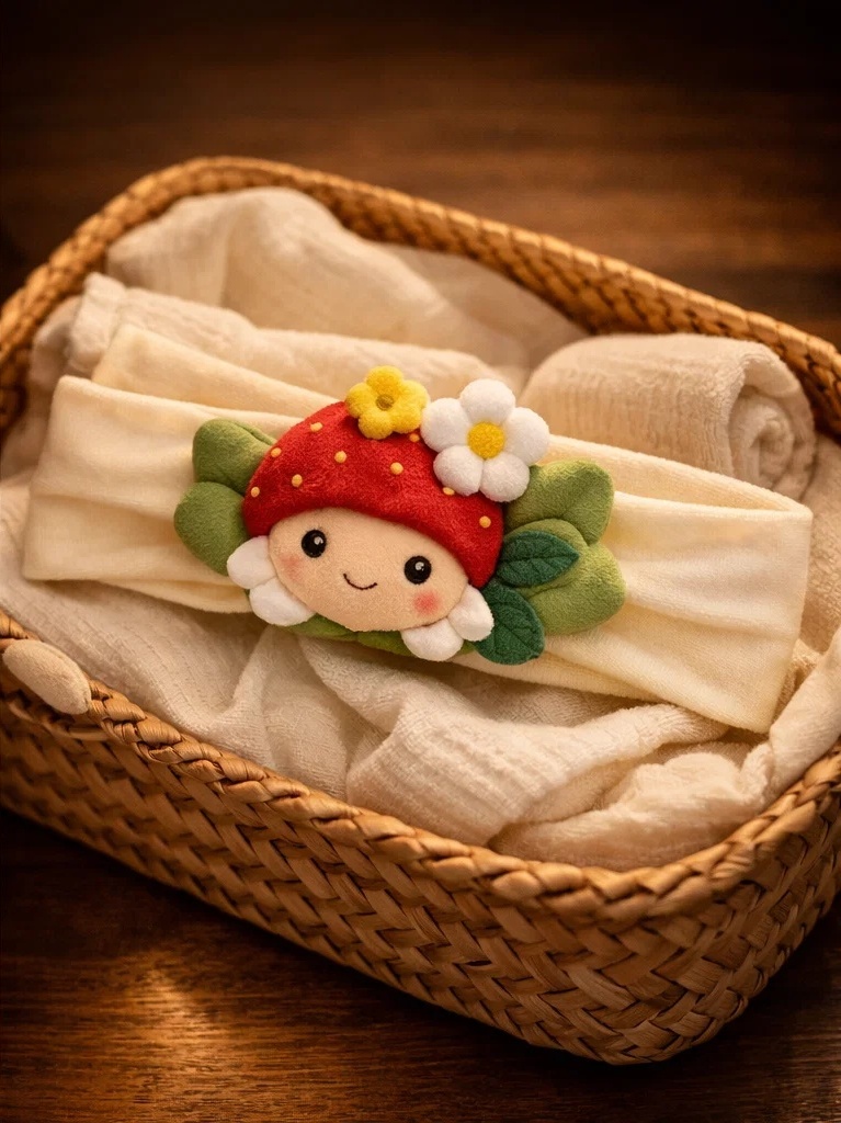 Baby-Stirnband mit Erdbeerpuppe für den Großhandel – sanftes Boutique-Accessoire für Private Label