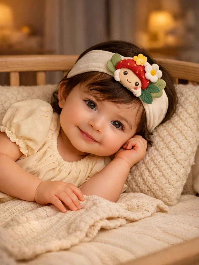 Baby-Stirnband mit Erdbeerpuppe für den Großhandel – sanftes Boutique-Accessoire für Private Label