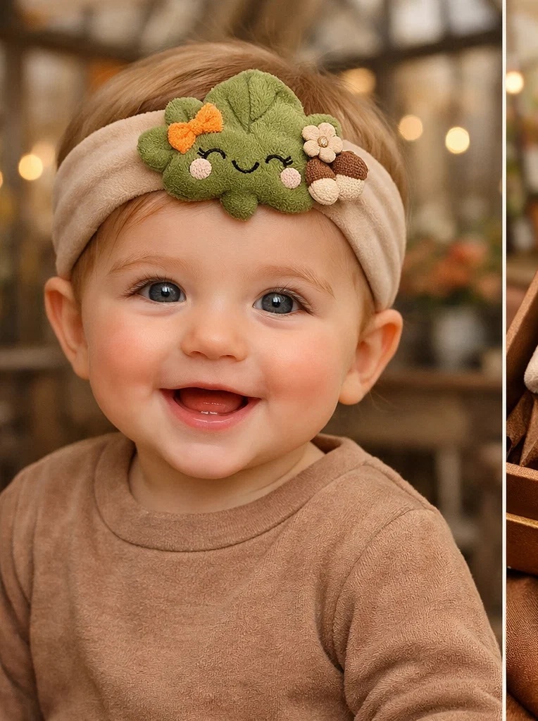 Bandeau bébé feuille et gland – accessoire adorable pour boutiques bébé (B2B)