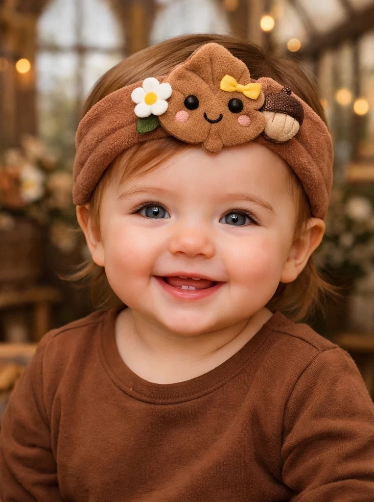 Niedliches Baby-Stirnband mit Ahornblatt und Eichel – Bestseller für Babyshops (B2B)
