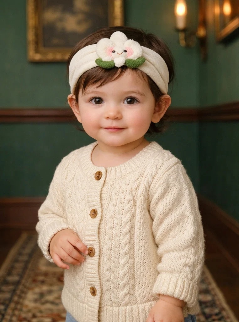 Diadema para bebé con flor blanca y rosa de felpa – producto estrella para mayoristas y boutiques infantiles