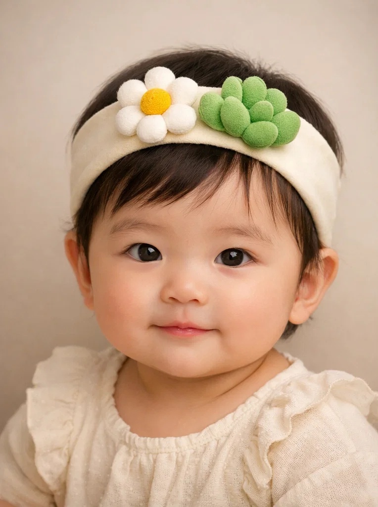 Bentiță pentru bebeluși cu margaretă și suculentă – accesoriu popular pentru magazine baby (B2B)