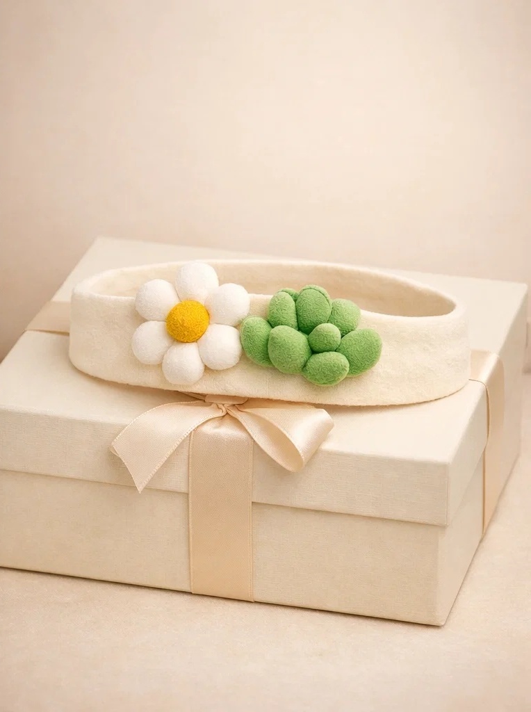 Bentiță pentru bebeluși cu margaretă și suculentă – accesoriu popular pentru magazine baby (B2B)
