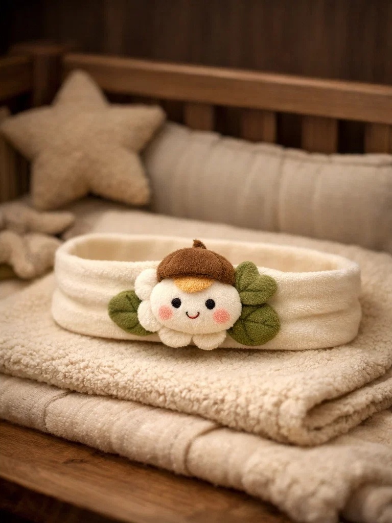 Bandeau bébé avec poupée fleur en peluche et gland pour vente en gros – accessoire boutique doux pour marque privée