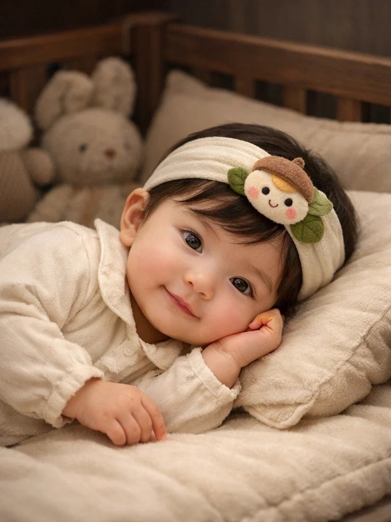 Bandeau bébé avec poupée fleur en peluche et gland pour vente en gros – accessoire boutique doux pour marque privée