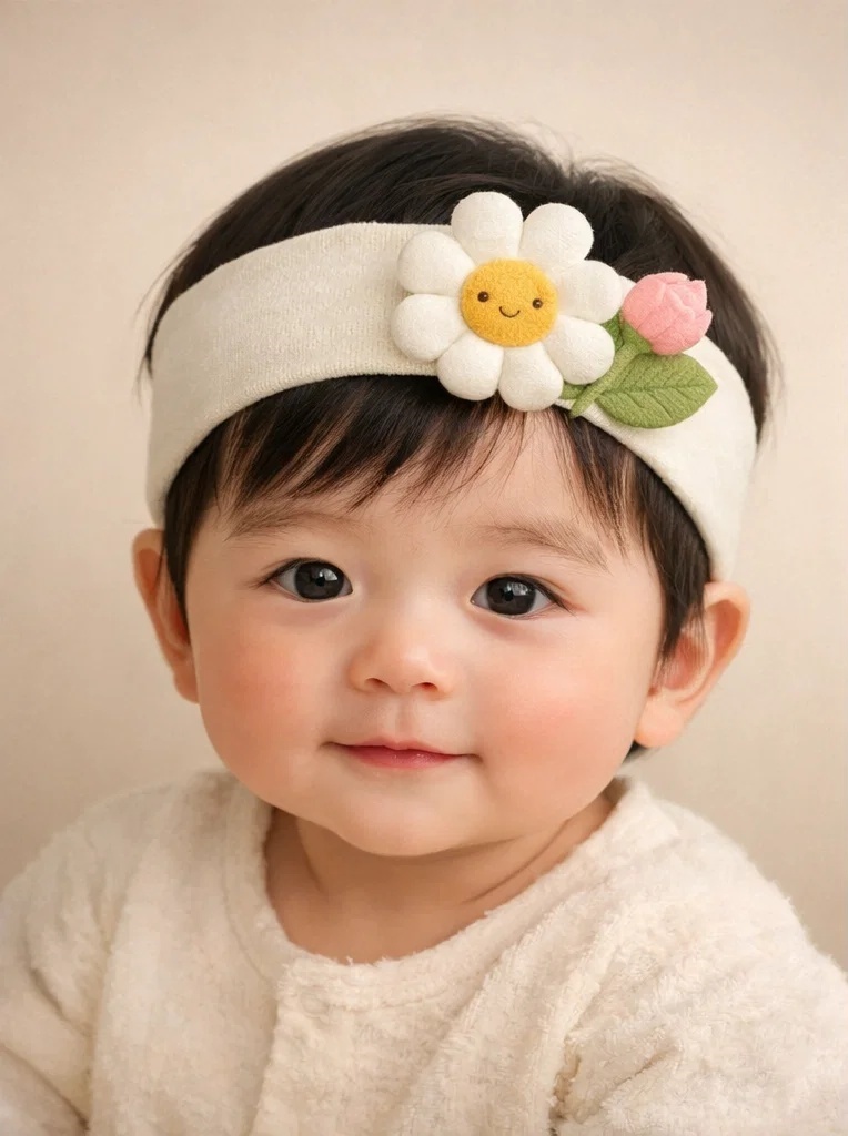 Diadema para bebé con margarita y tulipán – accesorio suave ideal para mayoristas (B2B)