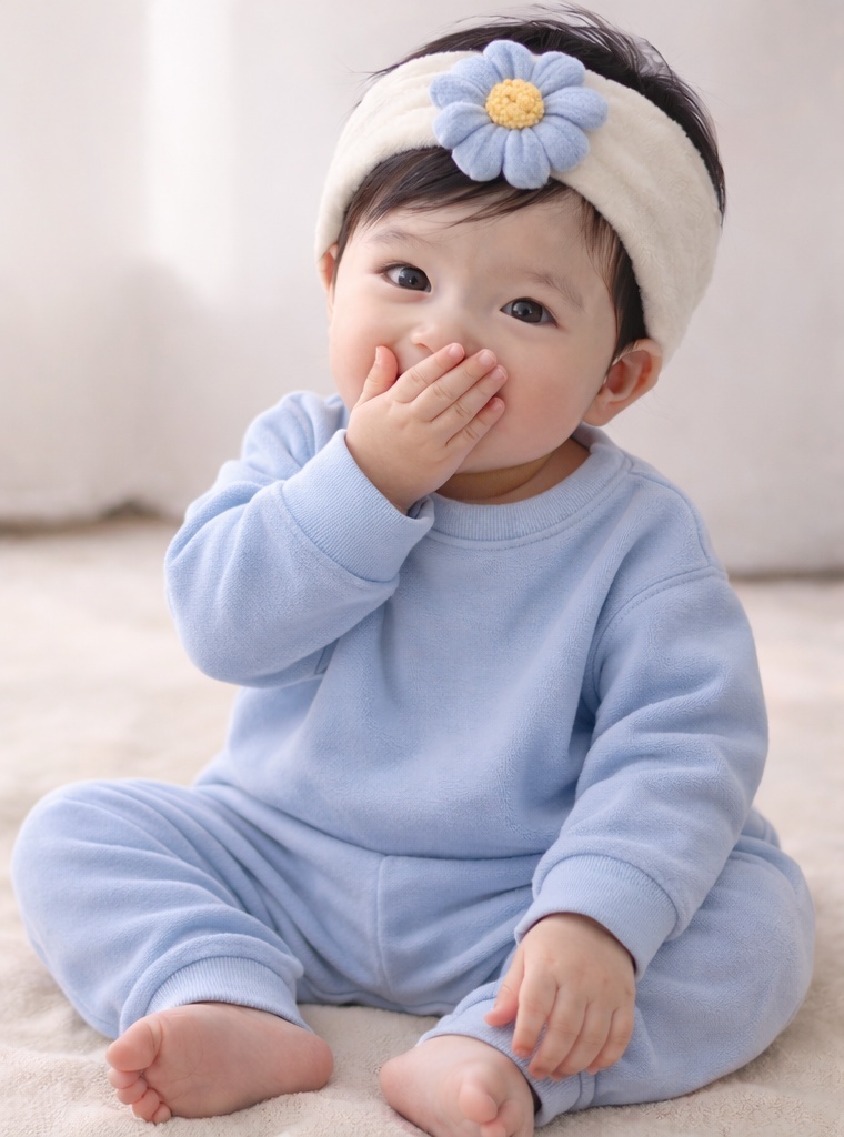 Whimsical Baby Headband with Flowers and Smiley Faces – Adjustable and Soft for Babies