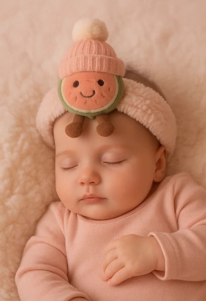 Pink Watermelon Plush Baby Headband – Cute Cartoon Infant Hair Accessory