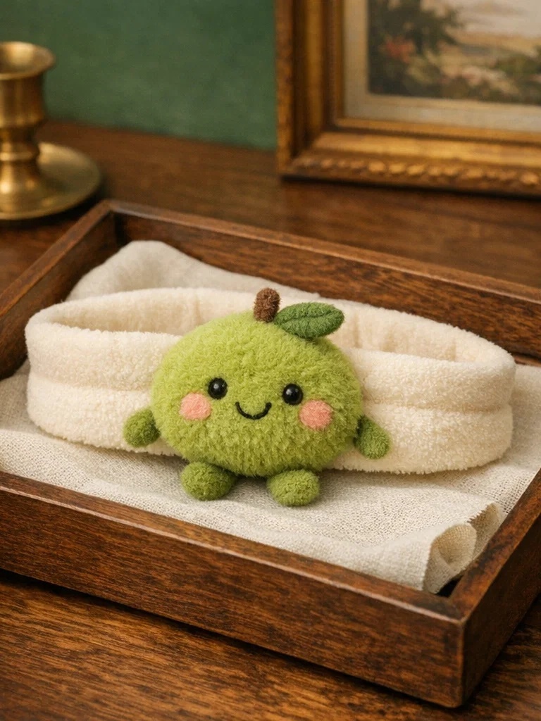 Bandeau bébé peluche fruit vert, conçu pour séduire les acheteurs B2B