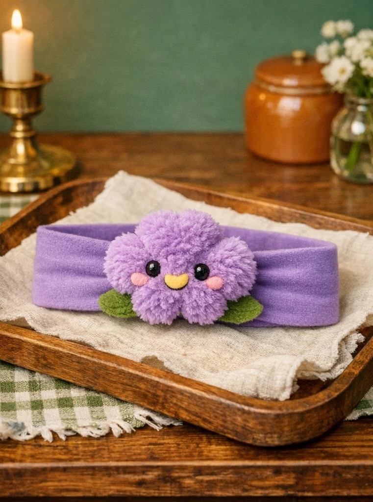 Charming Plush Baby Headband with Purple Flower - Safe and Soft for Delicate Baby Skin