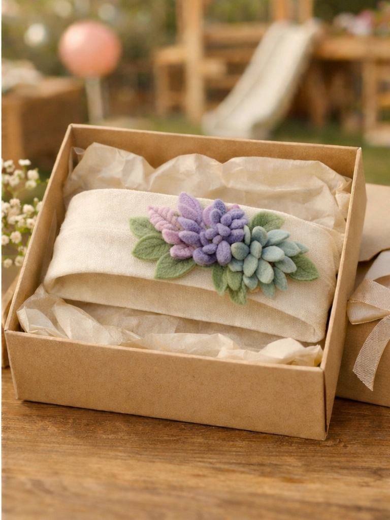 Lavender Succulent Felt Baby Headband – Elegant Floral Gift for Newborn Girls