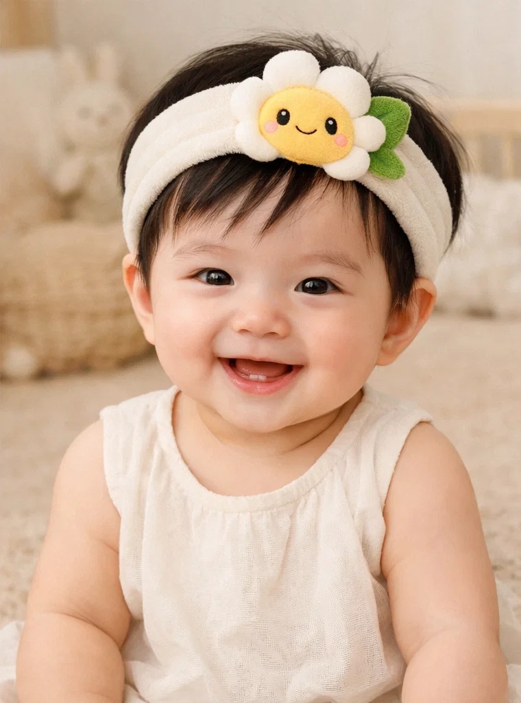 Blue Daisy Baby Headband – Soft, Plush, and Adjustable for Comfort