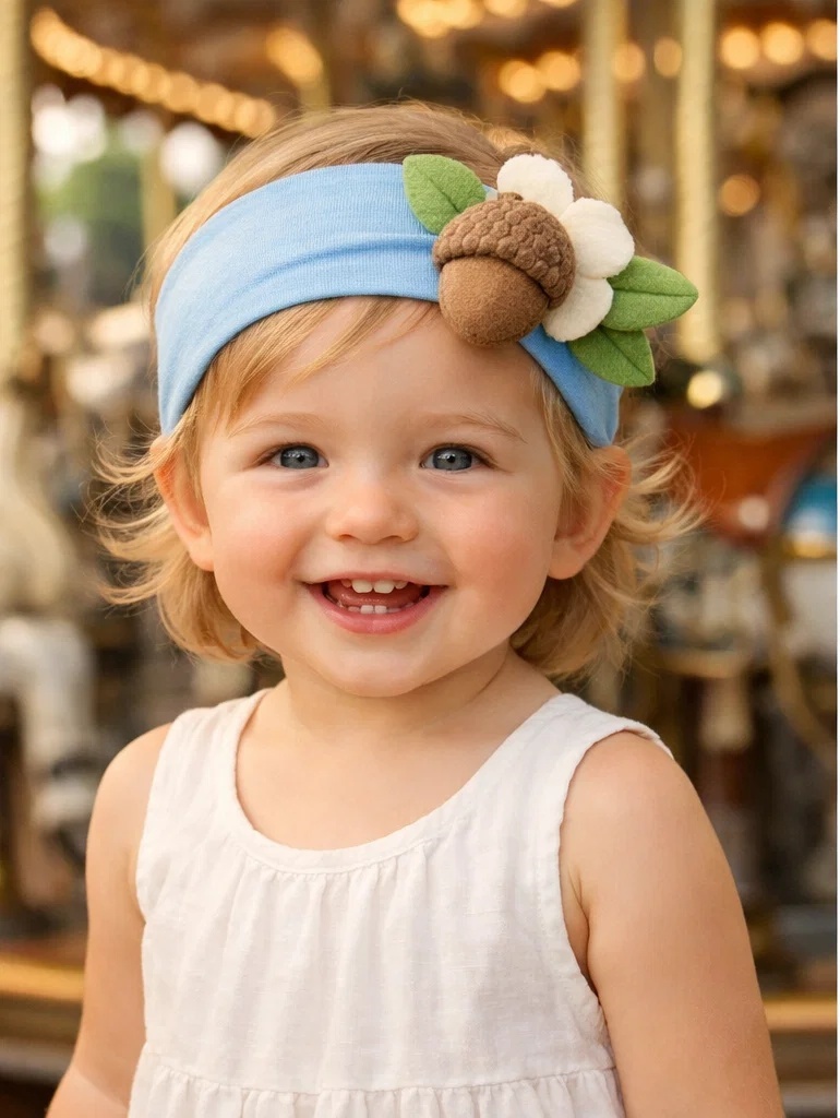 Blue Acorn Floral Baby Headband – Soft Elastic Fit, Suitable for Festivals and Gifts