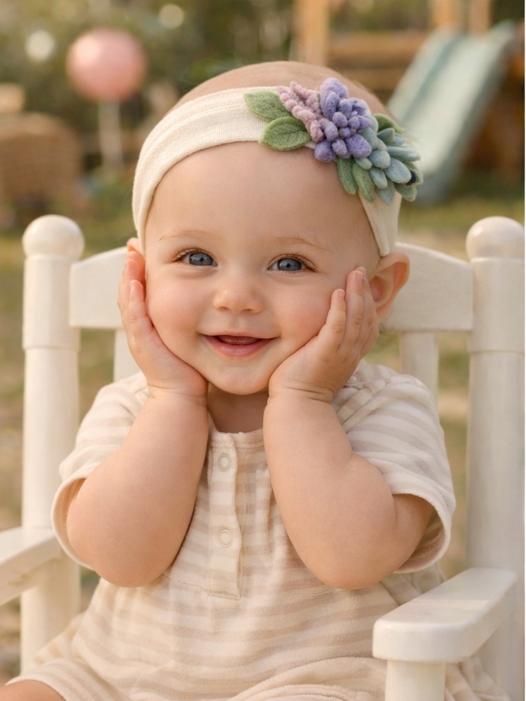 Lavender Succulent Felt Baby Headband – Elegant Floral Gift for Newborn Girls