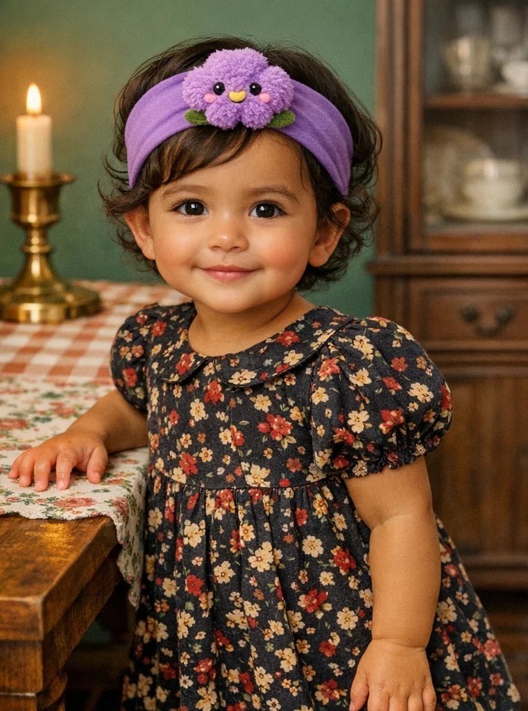 Charming Plush Baby Headband with Purple Flower - Safe and Soft for Delicate Baby Skin