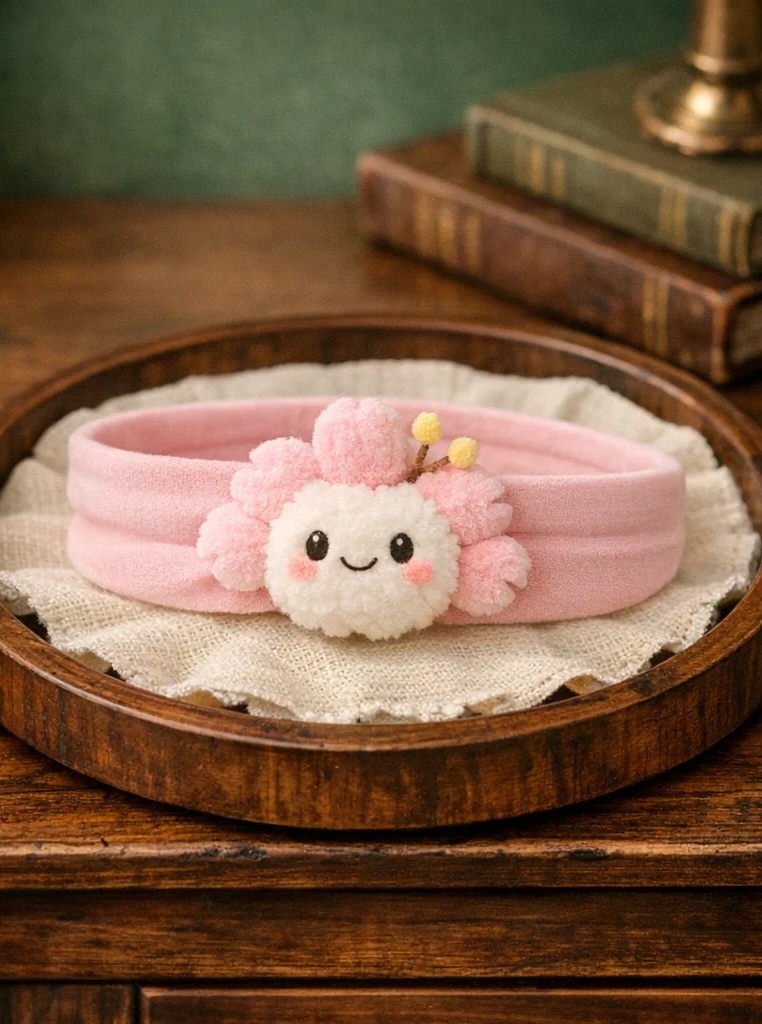 Diadema para bebé con flor rosa y blanca de felpa – producto estrella para mayoristas y boutiques infantiles