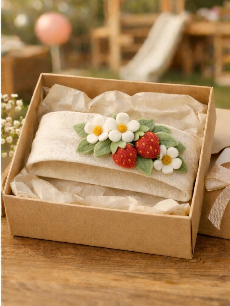 Strawberry & Daisy Baby Headband – Handmade Nature Gift Box Set for Infants