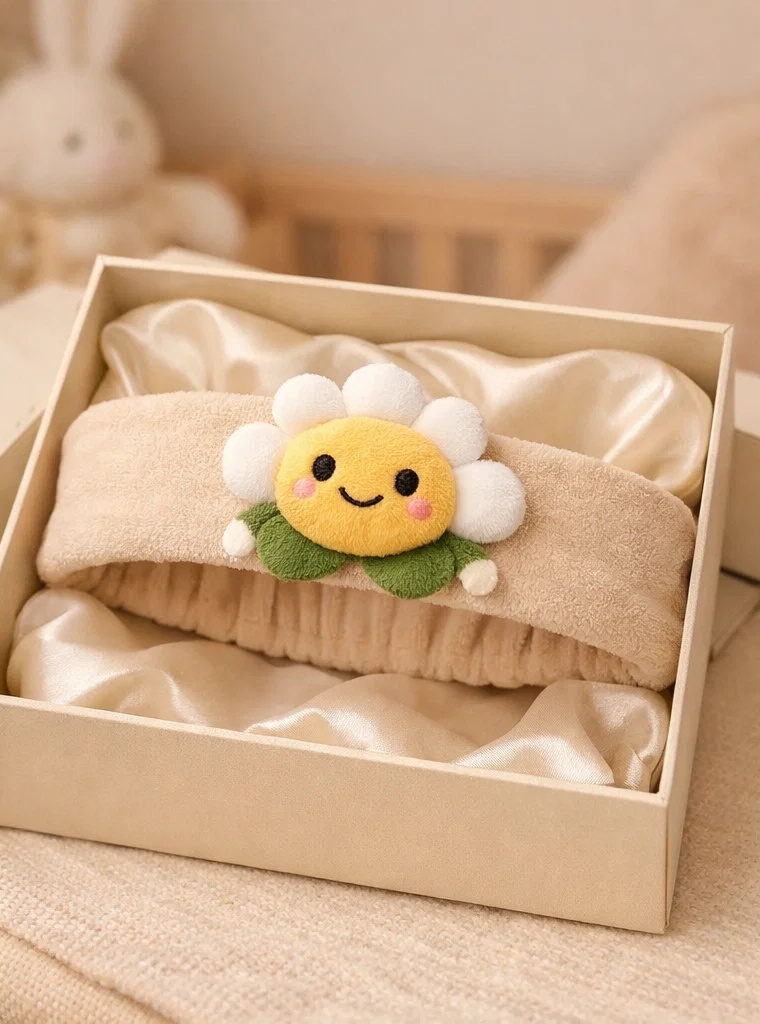 Elegant Green Daisy Baby Headband – Soft, Comfortable, and Adjustable for Infants