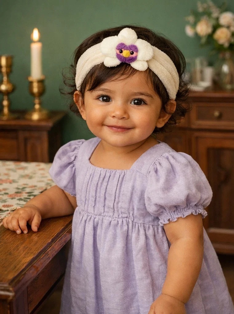 Plush Baby Headband with Adorable Purple Flower - The Perfect Gift for Newborn Girls