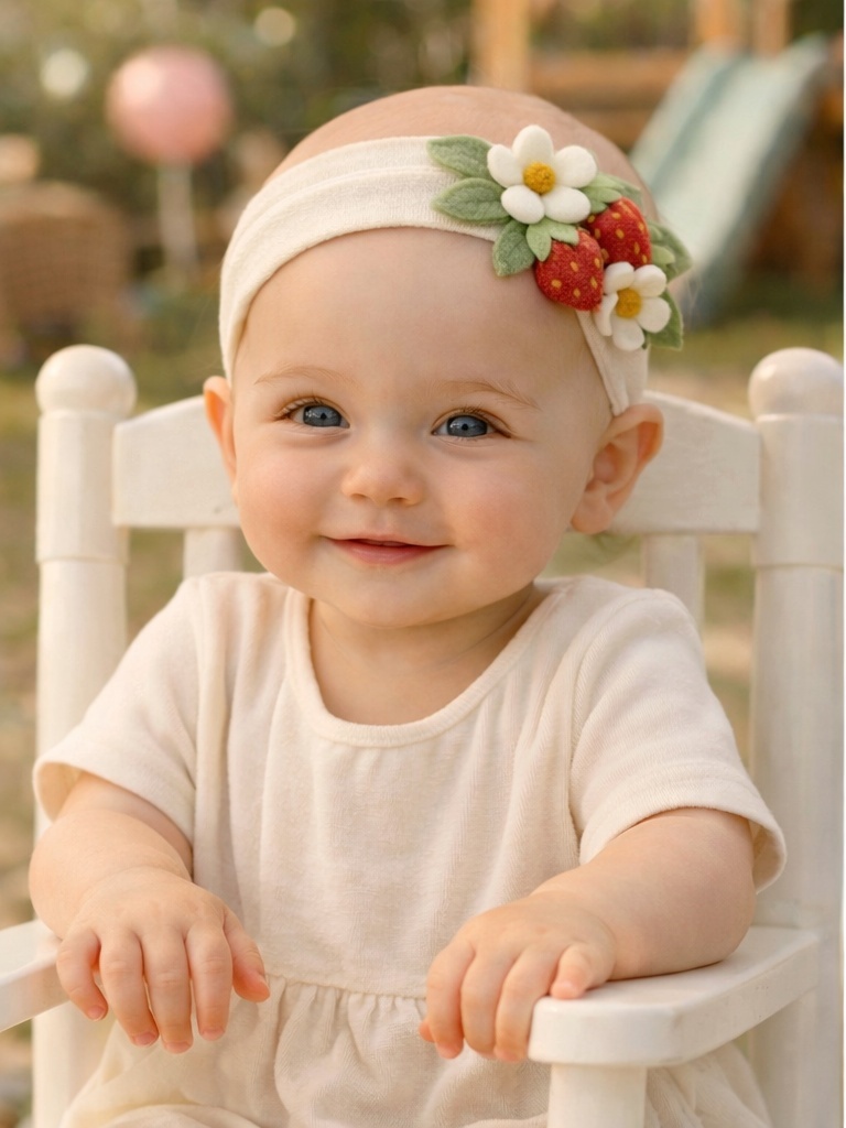 Strawberry & Daisy Baby Headband – Handmade Nature Gift Box Set for Infants