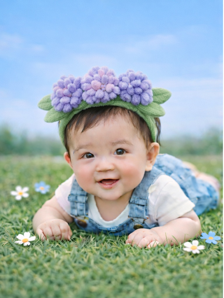 Baby Haarband mit Lila Blüten – Weiches Stirnband für Neugeborene